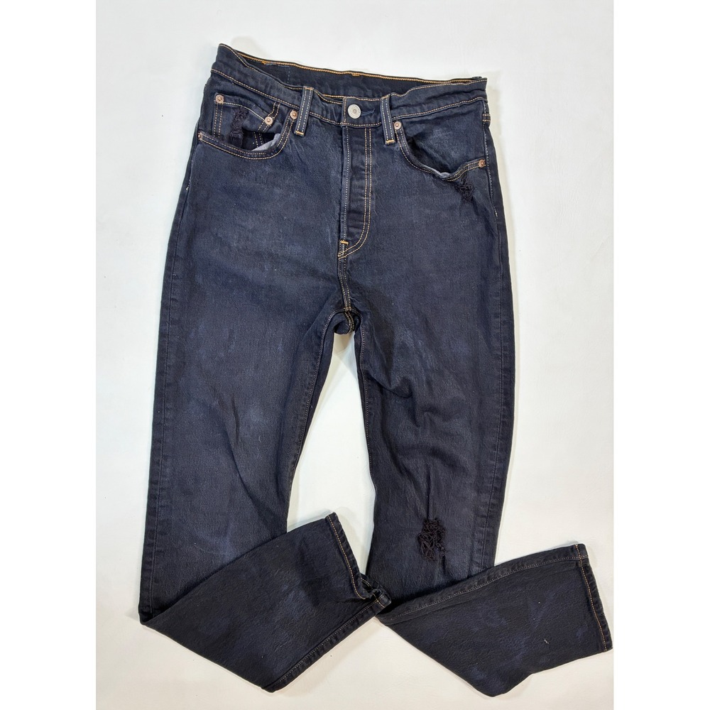Levi's 501 Dark Wash Denim Jeans Distressed Ripped‎ Raw Hem Button Fly - Picture 2 of 13